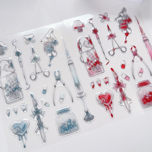 原创yamikawa手机壳水色系统量产药丸注射器医疗滴胶贴纸手账量产