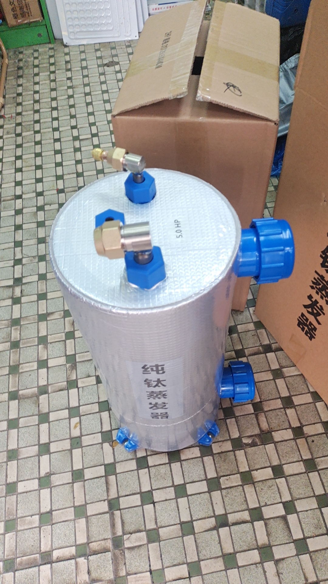 冷水机钛管蒸发器，工业养殖恒温机钛炮，小型鱼池海鲜池制冷机