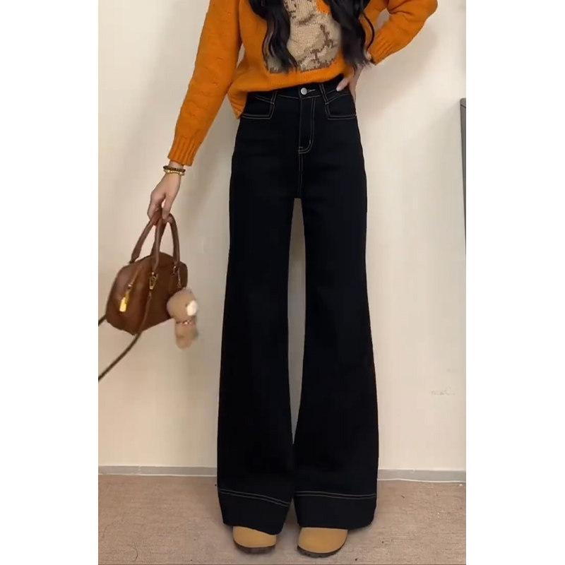 黑色高腰阔腿微喇牛仔裤女2025春秋新款显瘦不贴腿宽松直筒喇叭裤,女装/女士精品,大码裤装,淘宝优惠券,粉丝福利购,淘宝优惠卷