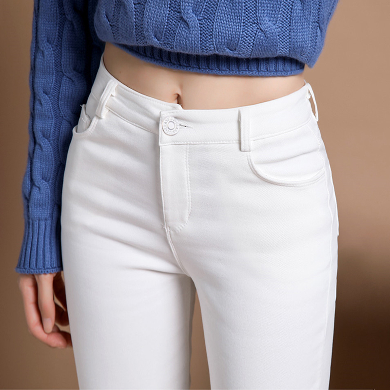 高端白色牛仔裤女秋冬小个
