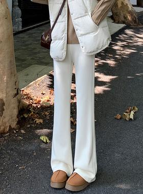 PLER白色条绒针织微喇休闲裤女秋冬2025年新款高腰显瘦加绒马蹄裤