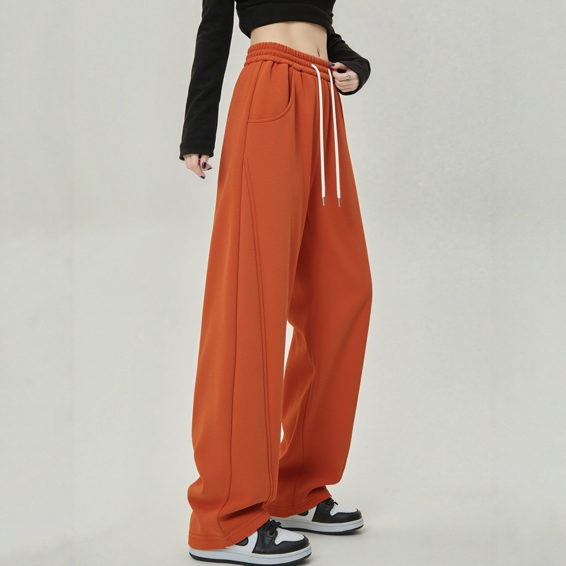 PLER美式橘色休闲卫裤女窄版阔腿裤高腰显瘦直筒宽松香蕉裤镰刀裤,女装/女士精品,卫裤,淘宝优惠券,粉丝福利购,淘宝优惠卷