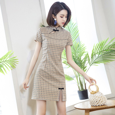 高端小个子旗袍女2025新款年轻款少女复古民国格子改良新中式低领