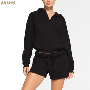 SKIMS COTTON FLEECE 系列秋冬卡戴珊经典袋鼠口拉链开衫连帽卫衣