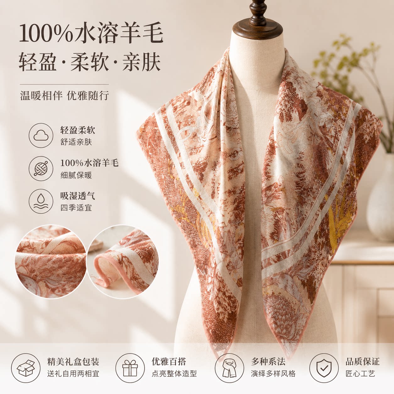 保暖新款百搭中方巾高级感