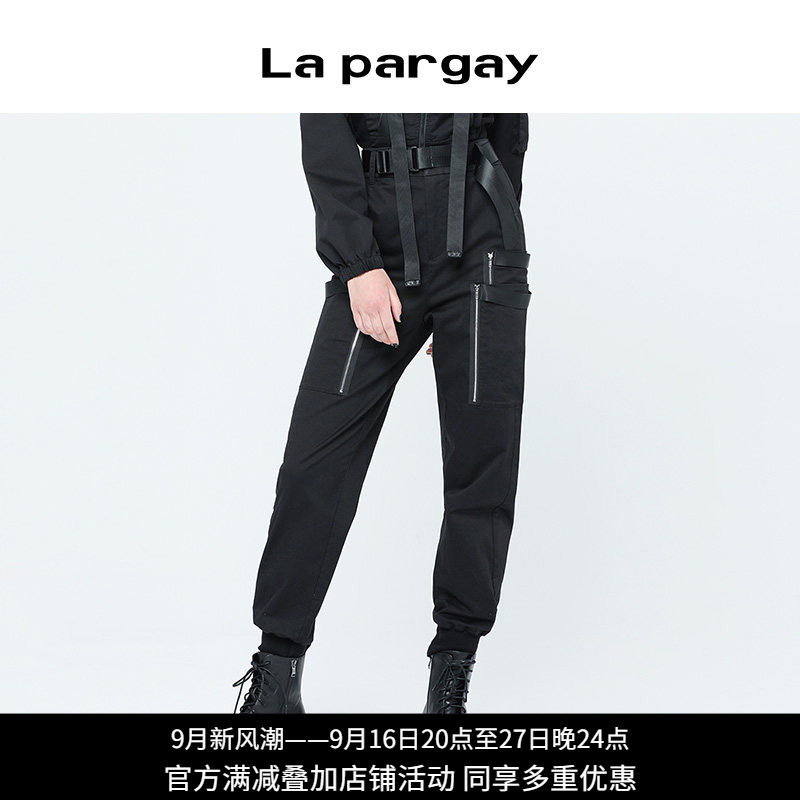 纳帕佳黑色多口袋显瘦束脚裤女