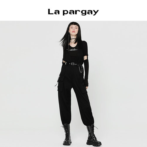 纳帕佳高腰束脚工装背带裤女