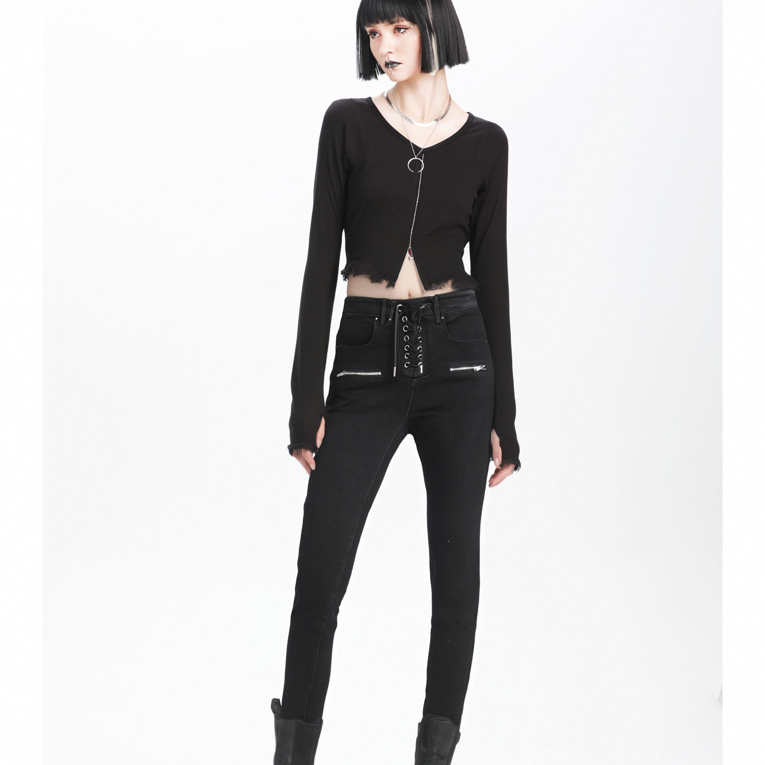 Lapargay女士牛仔裤绑带显瘦