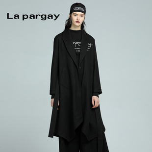 黑色中长款 冬季 毛呢大衣休闲针织外套 女装 Lapargay纳帕佳2023新款