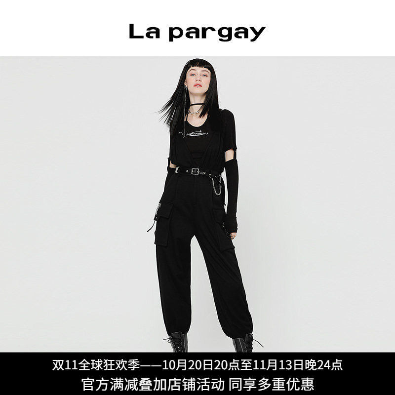 纳帕佳高腰束脚工装背带裤女