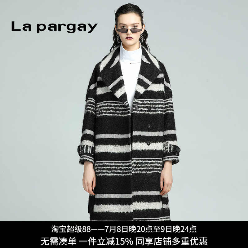 條紋翻領毛呢外套納帕佳