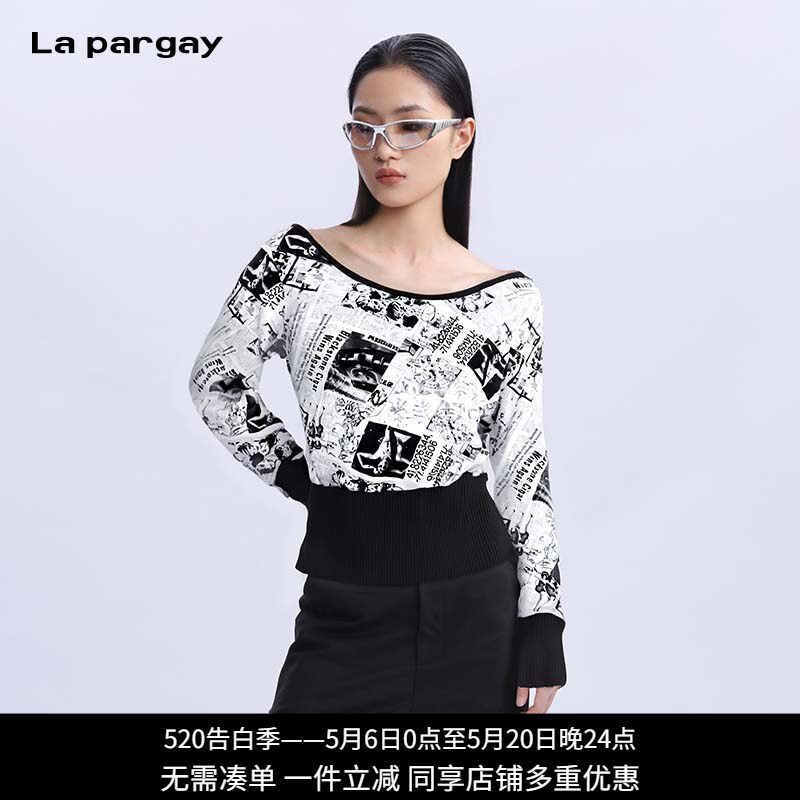 La pargay2025夏上新个性连帽印花长袖T恤女修身显瘦短款套头卫衣