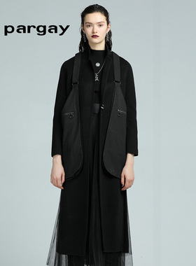 Lapargay纳帕佳2023秋冬新款女装黑色长袖休闲大码风衣双面尼外套