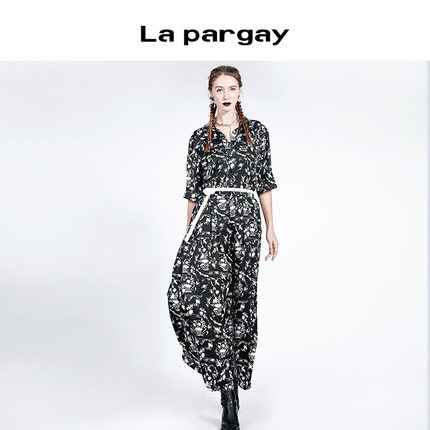 La pargay纳帕佳街头风印花连体裤女高腰直筒长裤时尚气质设计感