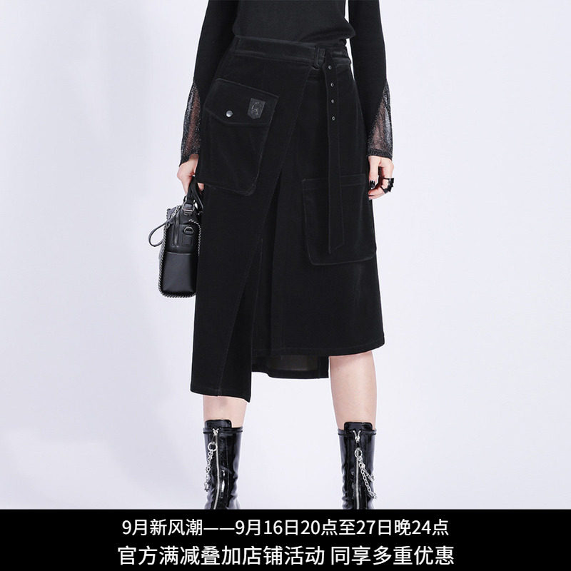 纳帕佳暗黑不对称系带工装半身裙