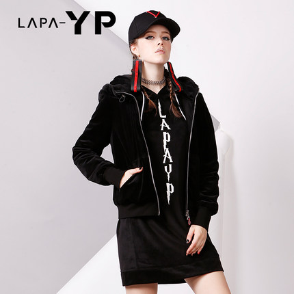 纳帕佳La paY－P秋冬款字母印花连帽针织连衣裙中长款女裙子