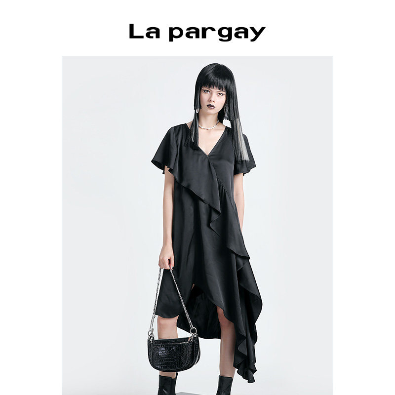 lapargay不规则中长款V领连衣裙