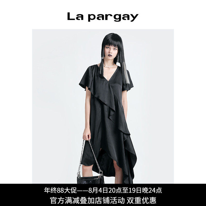 lapargay不规则中长款V领连衣裙