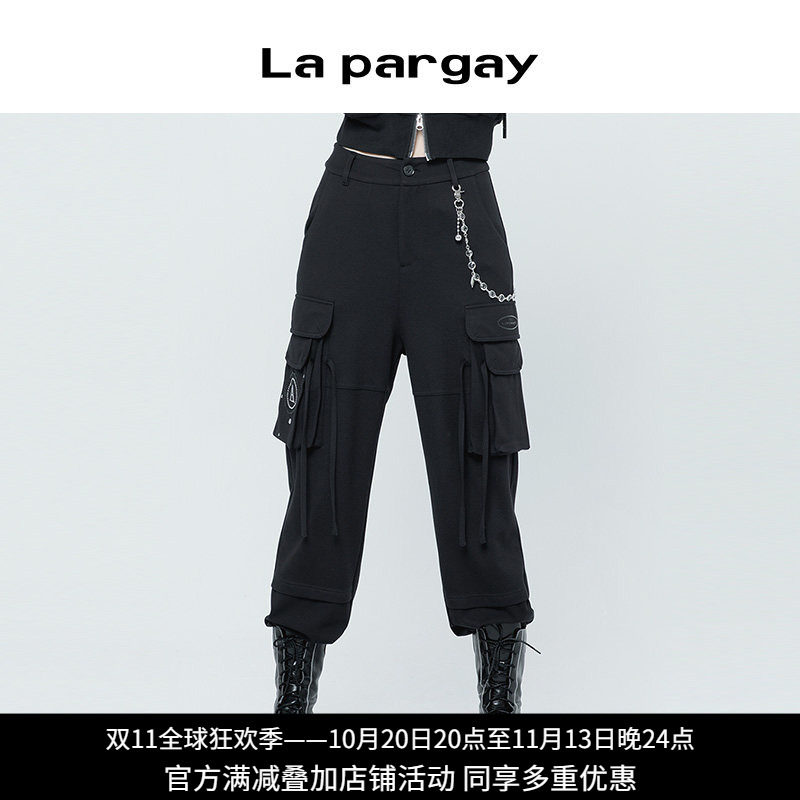 纳帕佳女高腰束脚工装裤显瘦