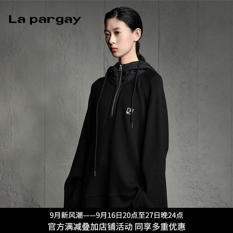 纳帕佳暗黑假两件连帽抽绳卫衣女