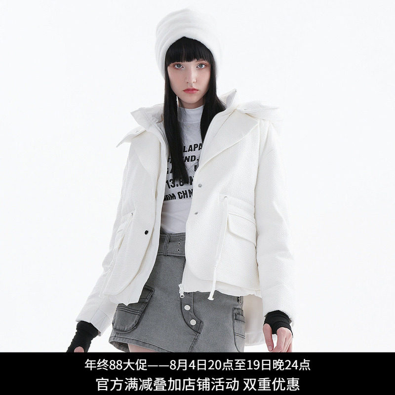 纳帕佳女短款连帽假两件羽绒服