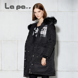 纳帕佳La paY－P印花秋冬款连帽休闲外套中长款羽绒服女加厚上衣