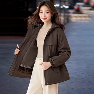 加绒派克服外套女中长款秋冬装2026新款中年妈妈收腰保暖棉服上衣