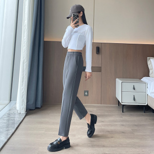 黑色西装 子宽松职业面试高腰烟管裤 裤 休闲裤 女直筒垂感九分裤 大码