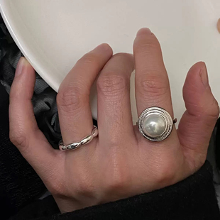 土星珍珠戒指S925纯银戒托镶嵌天然淡水珍珠指环开口戒高级简约