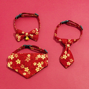 宠物国风领结项圈猫咪领带国潮烫金三角巾可爱可调节装饰品