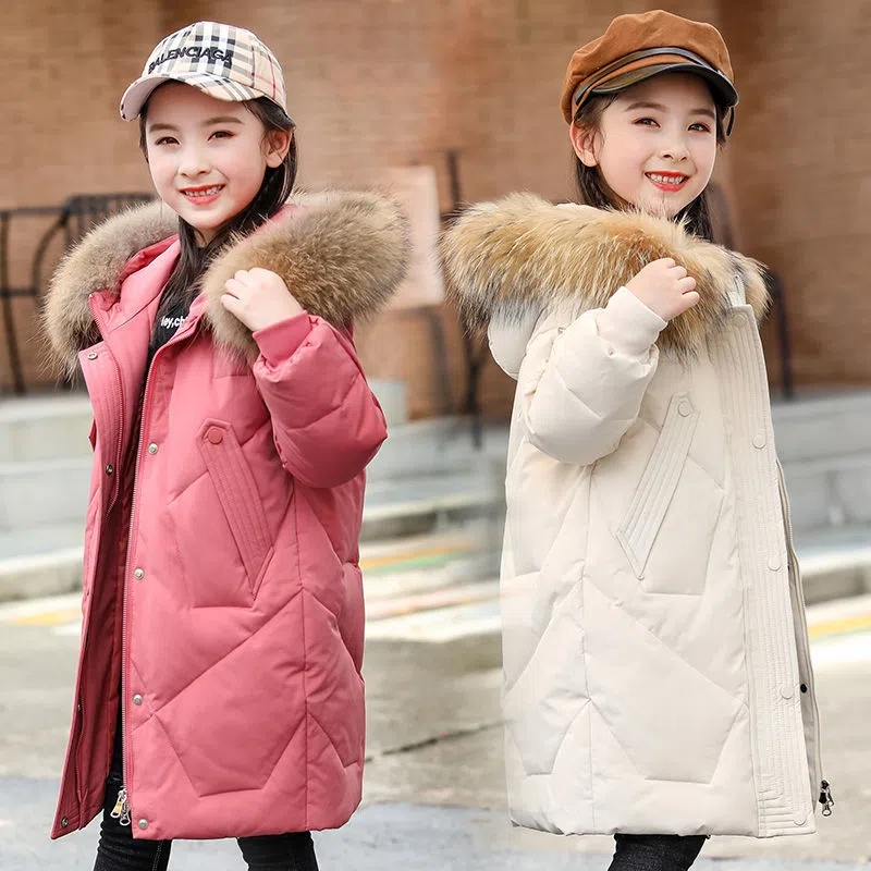 女童2025新款白鸭绒中长款儿童羽绒服中大童棉衣洋气加厚防风外套