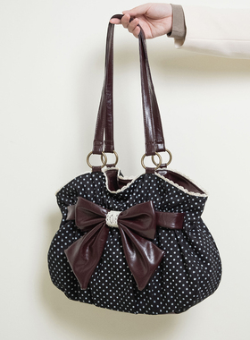HIATUS复古vintage波点蝴蝶结单肩托特包中古日系复古文艺简约包