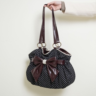 HIATUS复古vintage波点蝴蝶结单肩托特包中古日系复古文艺简约包