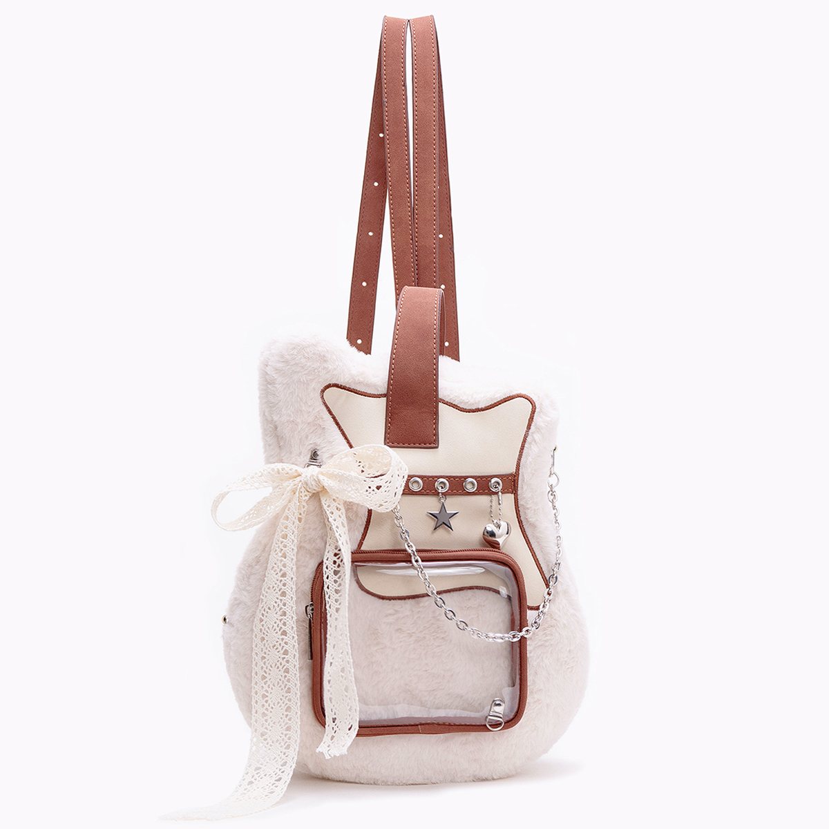 HIATUS原创毛绒吉他痛包创意撞色甜酷链条双肩斜挎背包甜美爱心包