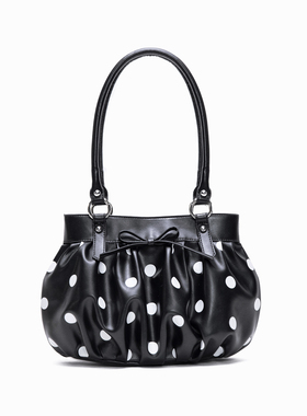 HIATUS复古日系波点单肩托特包休闲简约蝴蝶结黑白波点单肩小包