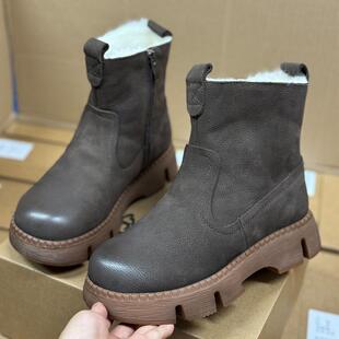 真皮大棉鞋 加绒马丁靴女纯羊毛雪地靴休闲短筒靴子保暖加厚女鞋