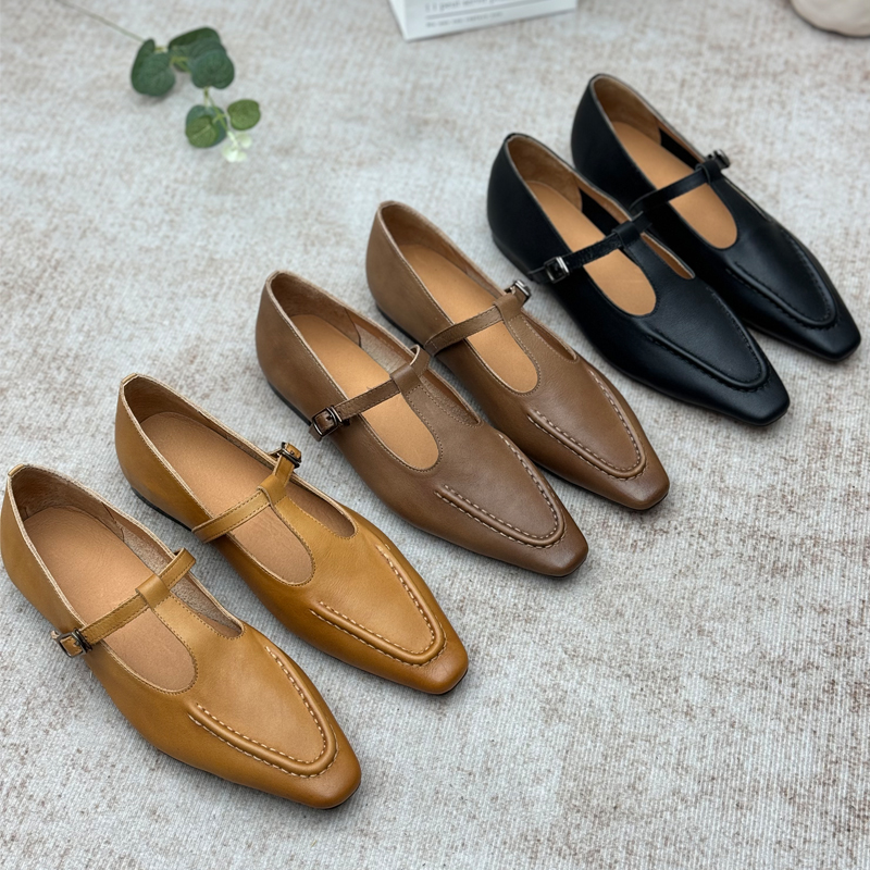 手工真皮尖头妈妈鞋2025新款头层牛皮中老年女鞋复古风玛丽珍鞋