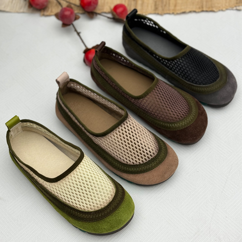 手工真皮复古妈妈凉鞋2025新款洞洞鞋中老年女鞋牛筋平底休闲鞋