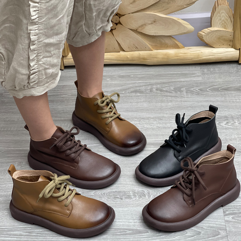 丑乐真皮马丁靴软皮软底