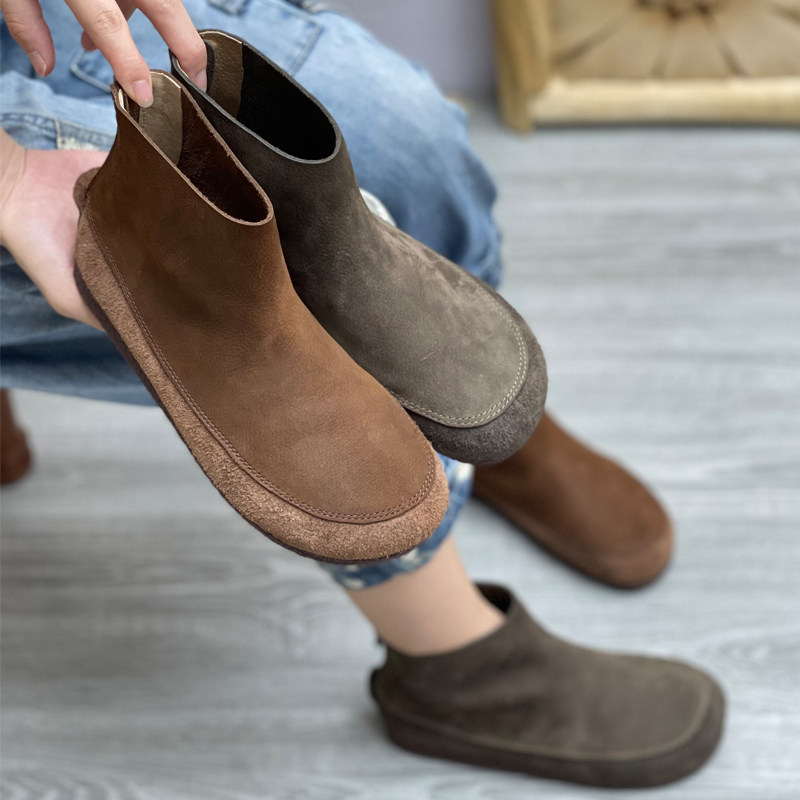 短靴女春秋单靴2022新款真皮百搭平底圆头靴子牛皮简约复古马丁靴,女鞋,马丁靴,淘宝优惠券,粉丝福利购,淘宝优惠卷