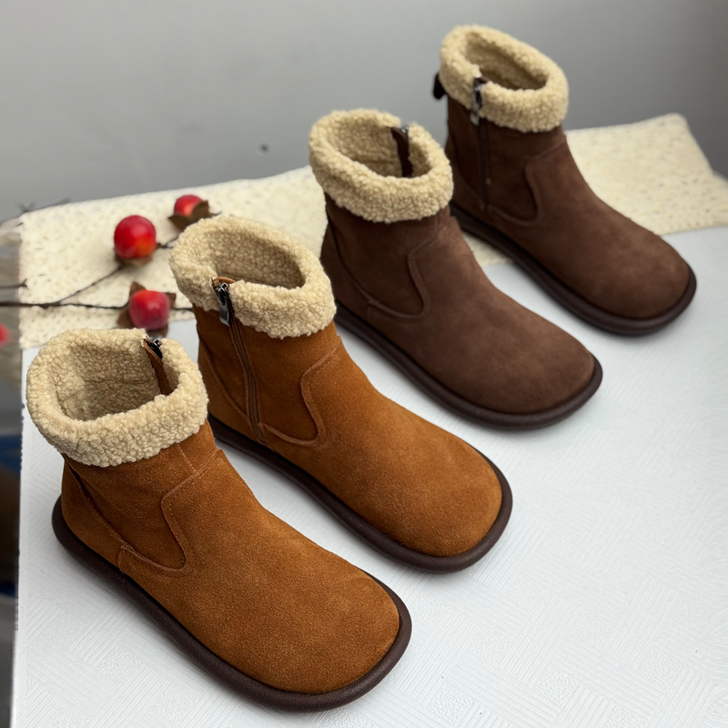 羊羔毛翻边雪地靴女冬季加绒加厚