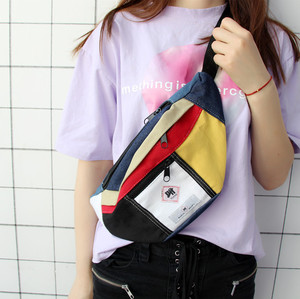 日系原宿拼接复古胸包