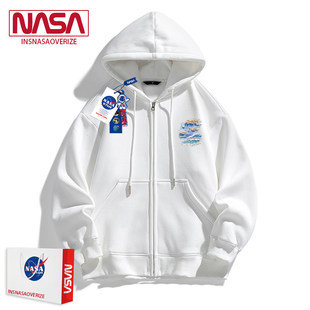 NASA联名星空拉链卫衣男女士秋冬季加绒学生白色油画开衫连帽外套