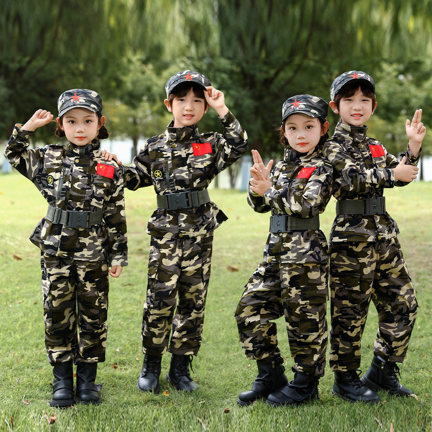 迷彩服儿童套装男女军训服户外运动会纯棉军装当兵特种兵表演出服