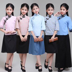 儿童民国风中小学女童大合唱演出服装朗诵运动会表演服五四青年装
