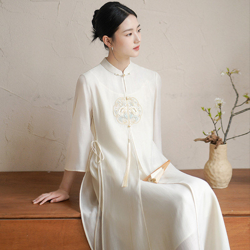 新中式禅意佛系高端女装国风穿搭古筝演出服改良茶服汉服洋装夏