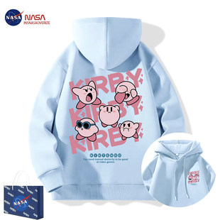 NASA联名雾霾蓝星之卡比卫衣男女情侣秋冬款美式重磅加绒连帽外套
