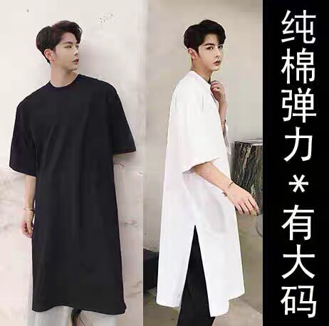 夏季新款暗黑系侧边开叉圆领男士T恤