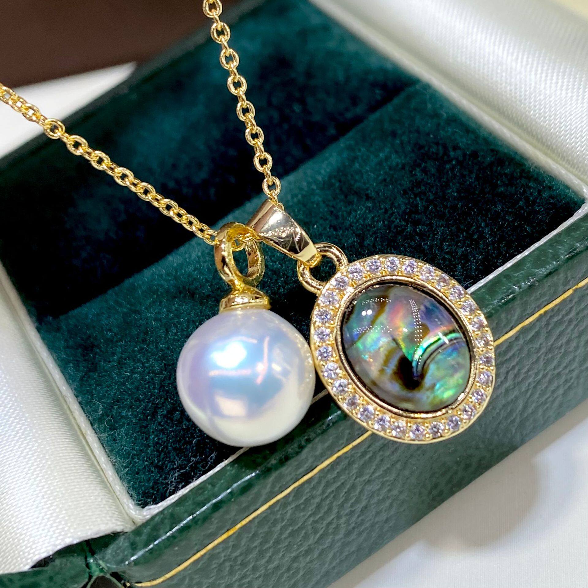 原创新品02天然爱迪生珍珠吊坠 18k包金鲍鱼母贝项链 小红书爆款