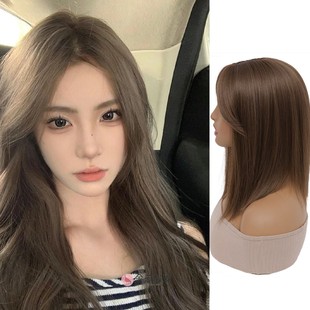 假发女奶茶灰棕头顶补发片中分偏分刘海假发遮白发遮稀少增加发量